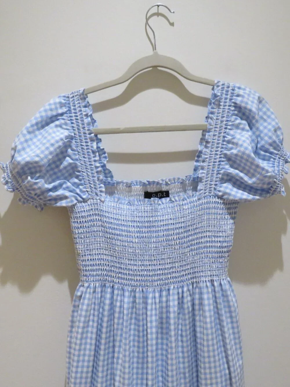 O.P.T Daphne Gingham Smocked Tiered Midi Dress Medium Trad Wife Cottagecore - Picture 5 of 16
